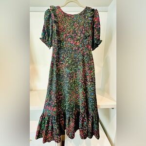 Puff sleeve floral midi dress